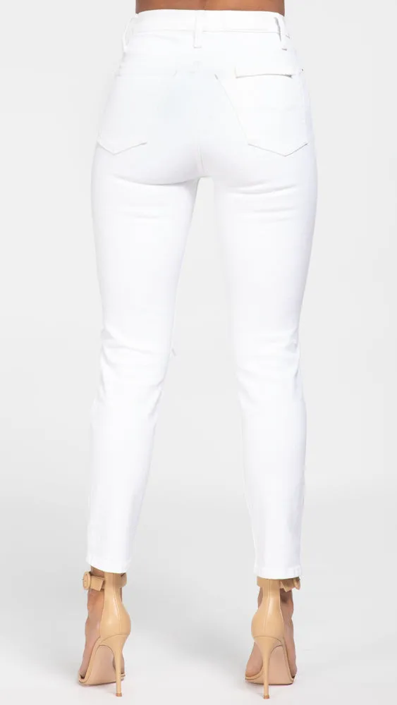 90s High Rise Ankle Crop - White Destroy