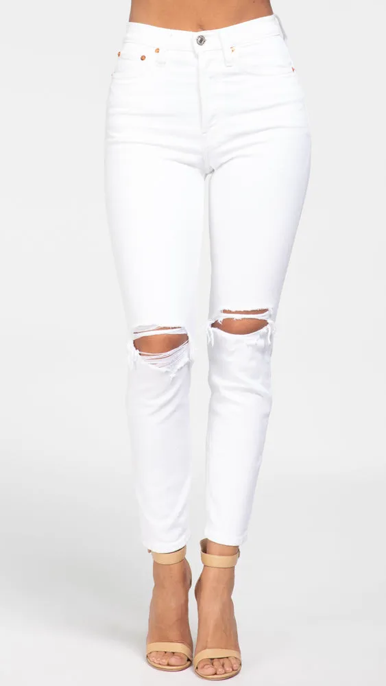 90s High Rise Ankle Crop - White Destroy
