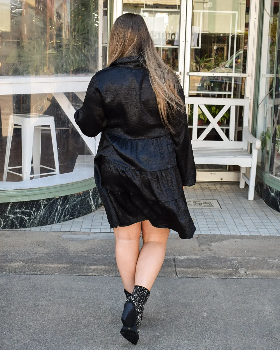 ADA METALLIC SHEEN SHIRT DRESS - BLACK