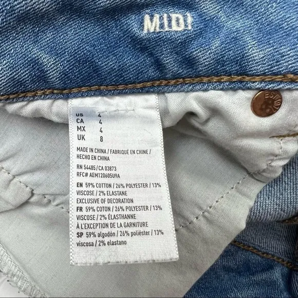 AMERICAN EAGLE Midi Jean Shorts Distressed Cut Off Super Super Stretch Size 4