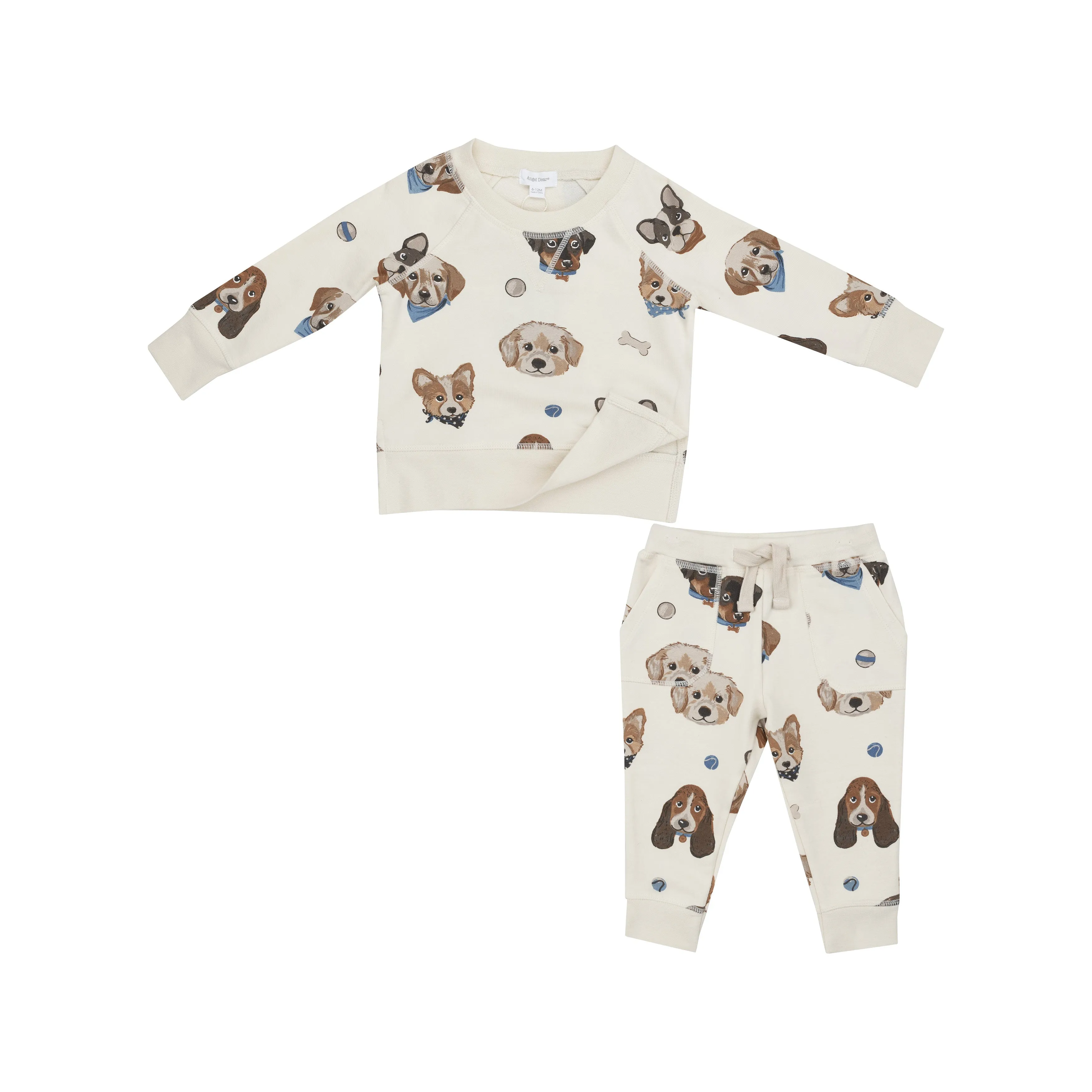 Angel Dear ||French Terry Vintage Puppy Faces - Raglan Sweatshirt & Jogger Set