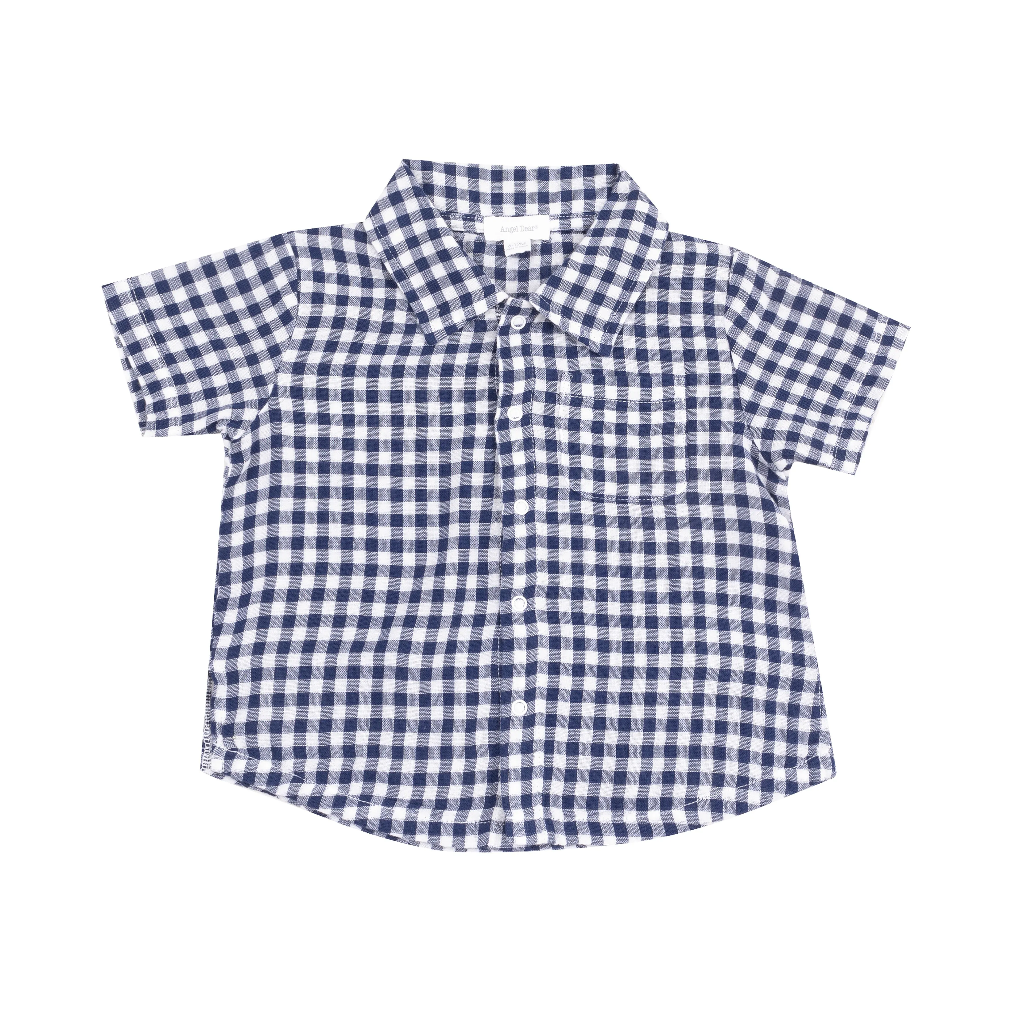 Angel Dear || Navy Gingham Button Down Polo & Short Set