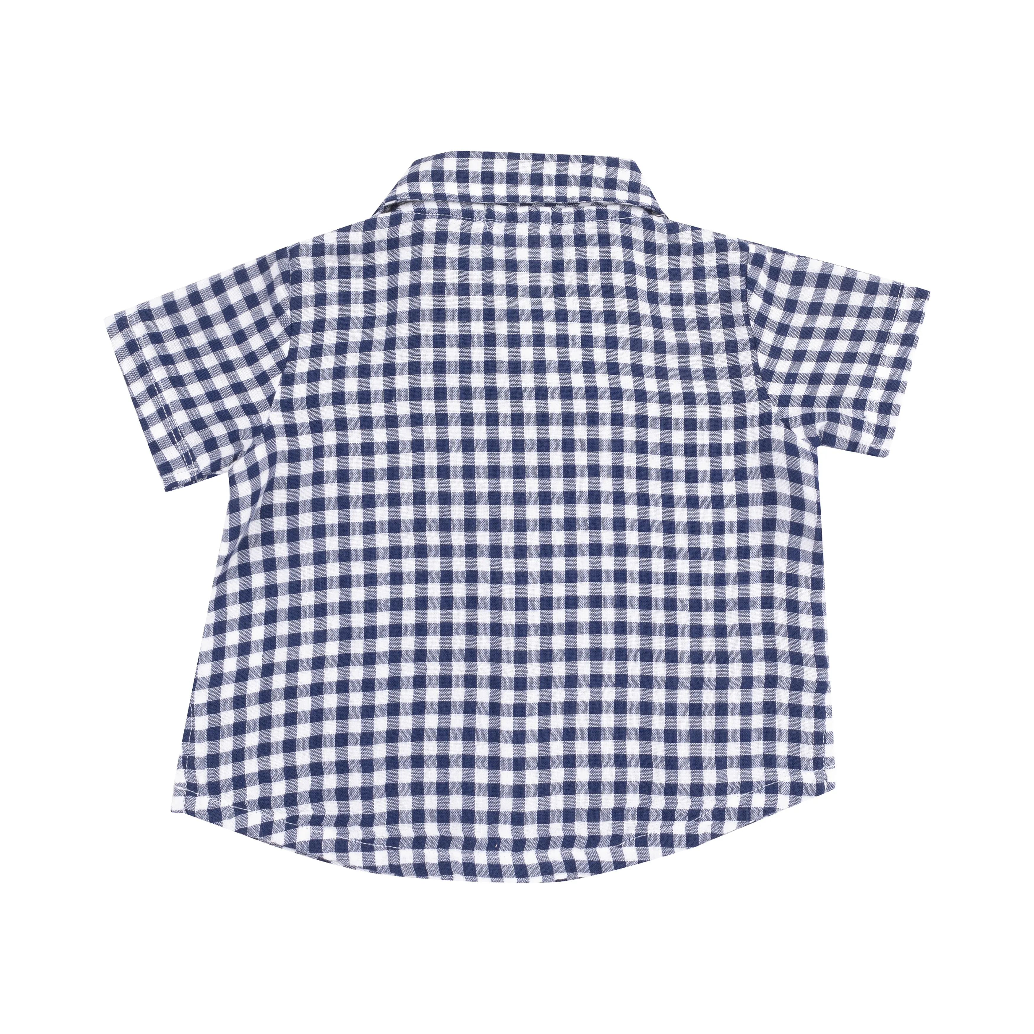 Angel Dear || Navy Gingham Button Down Polo & Short Set