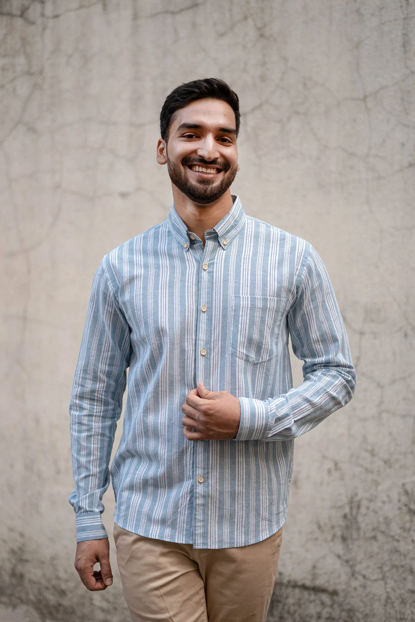 Aqua Blue Stripes · Button Down Collar · Full Sleeve Shirt