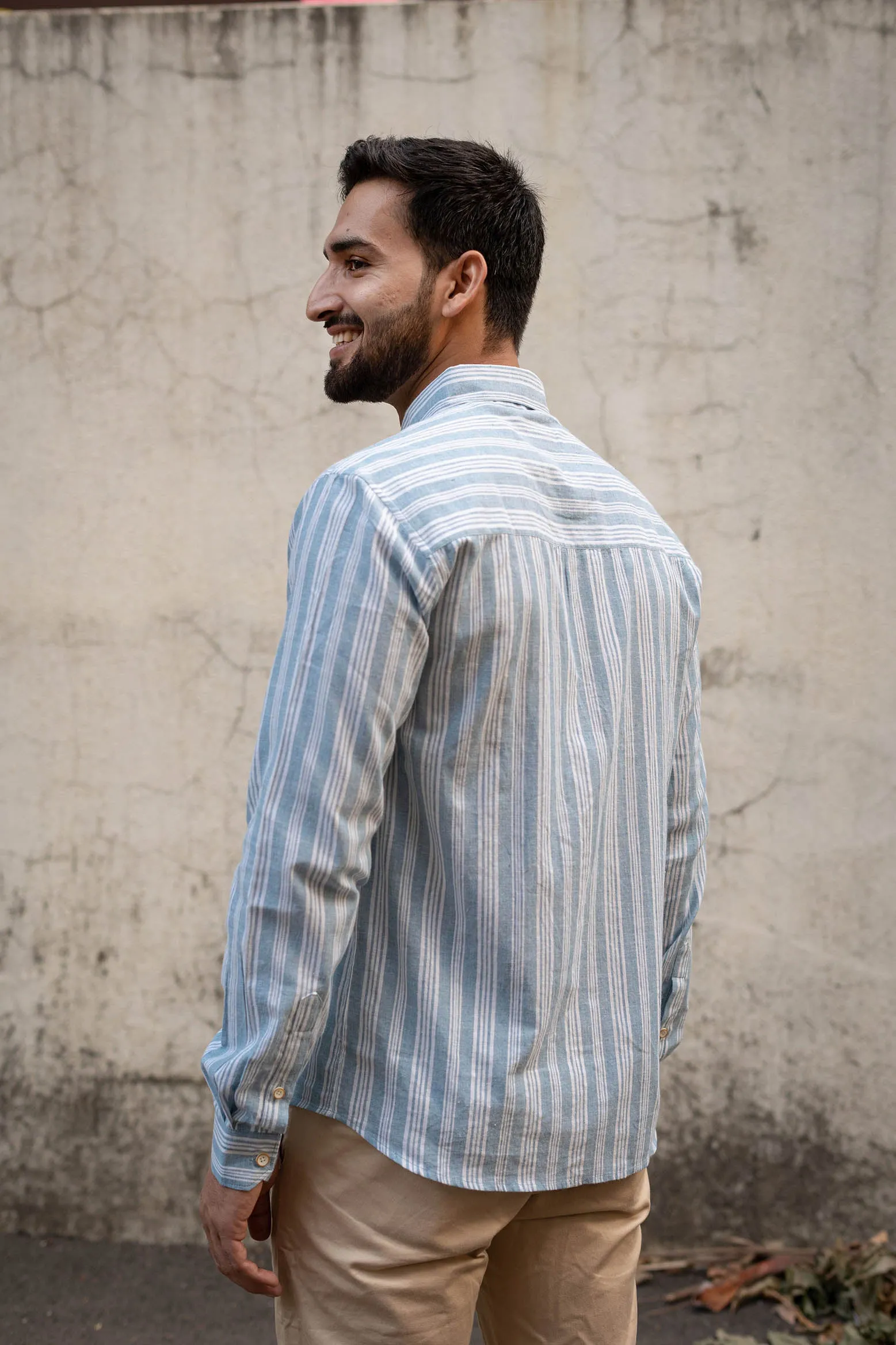 Aqua Blue Stripes · Button Down Collar · Full Sleeve Shirt