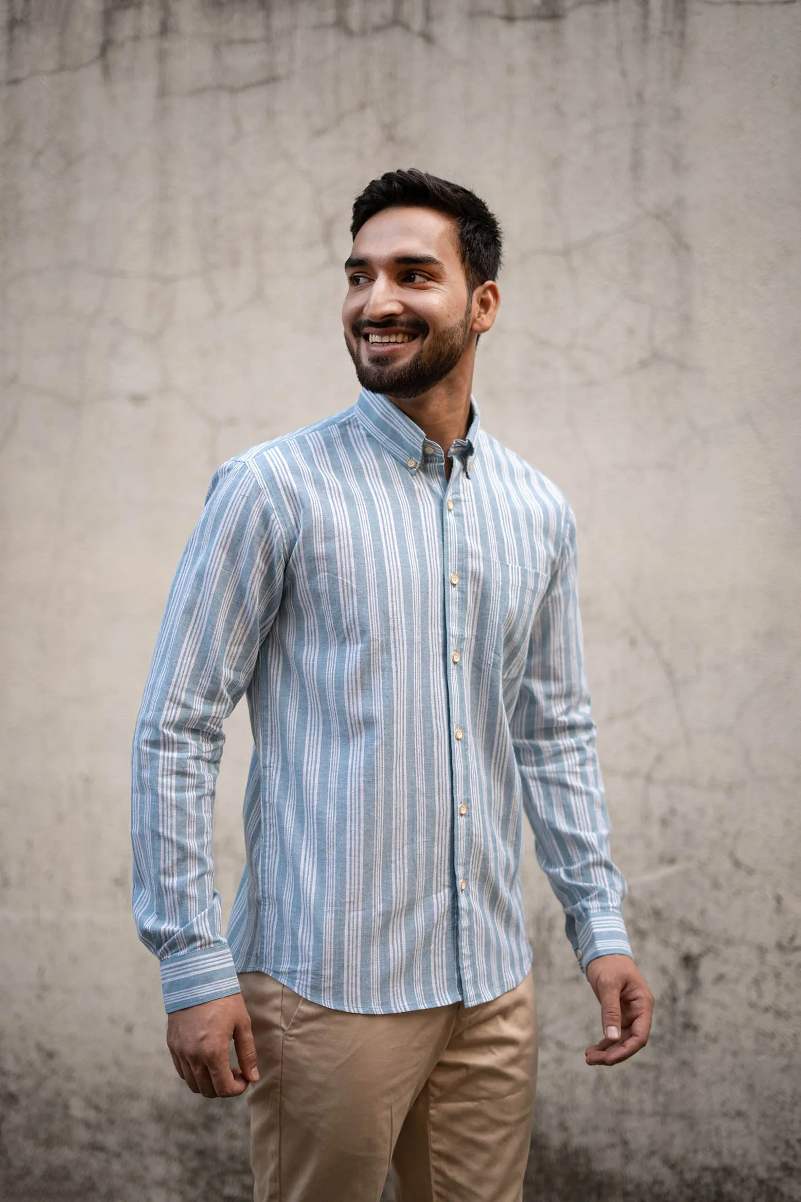 Aqua Blue Stripes · Button Down Collar · Full Sleeve Shirt