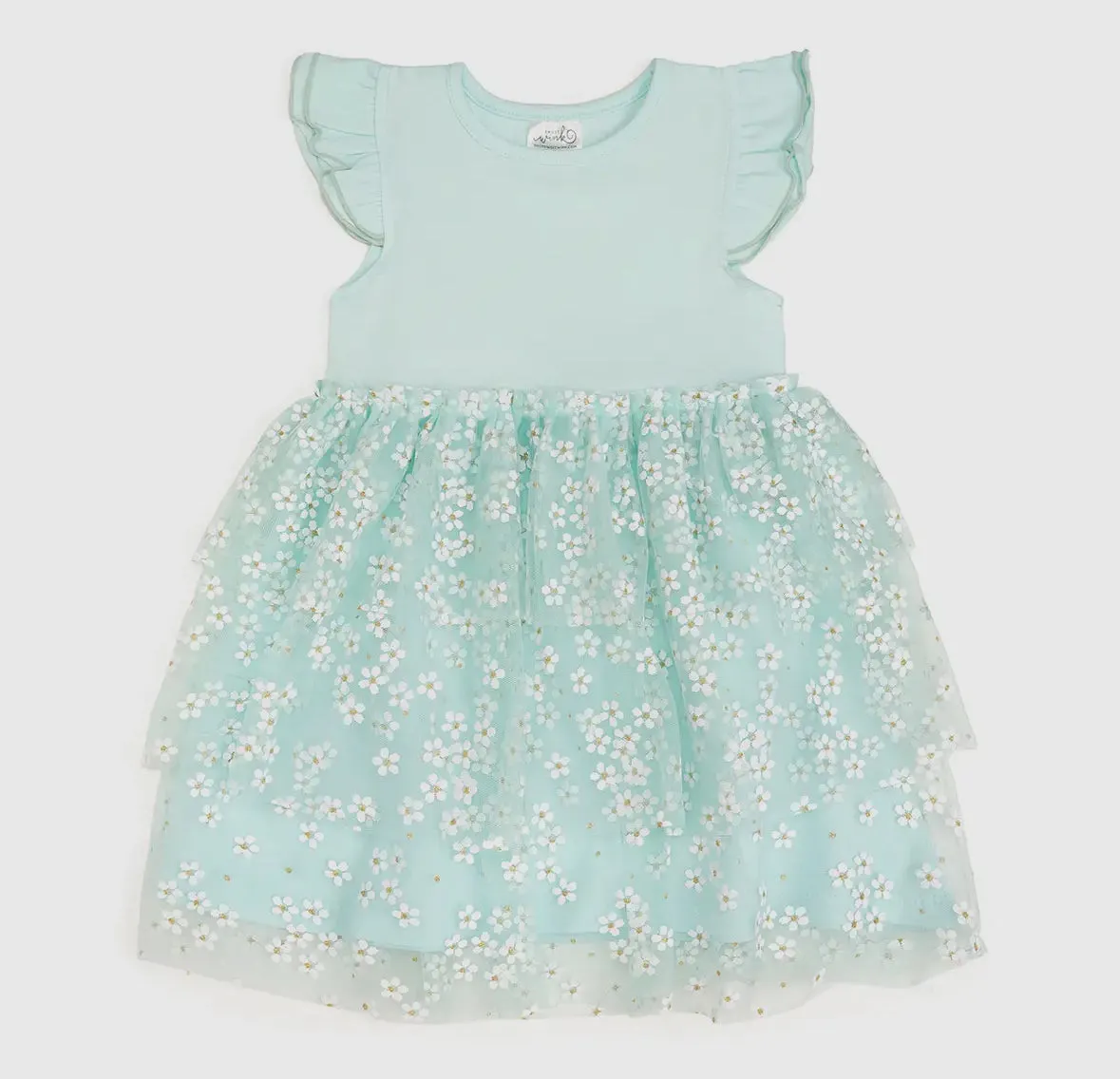 Aqua Ditsy Daisy Tiered Short Sleeve Tutu Dress