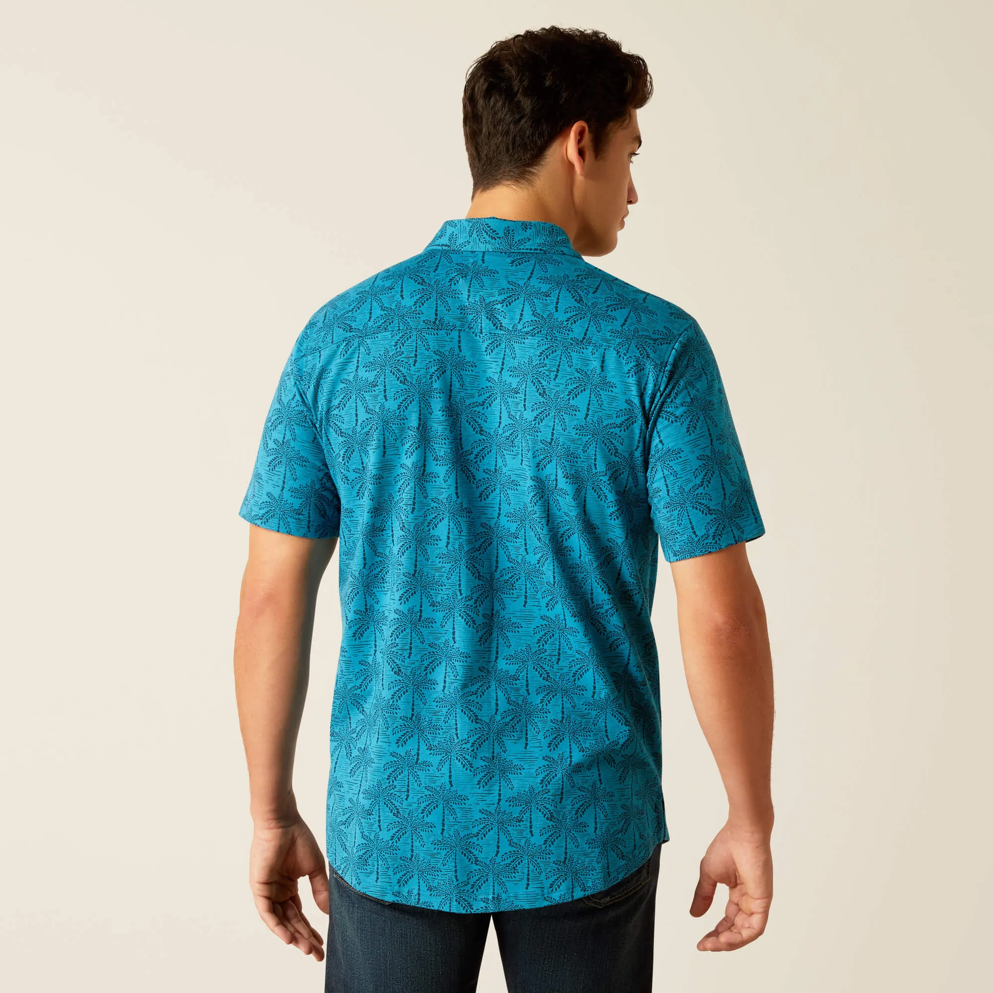 Ariat Retro Blue Tropic Print Short Sleeve Button-Down Shirt for Men