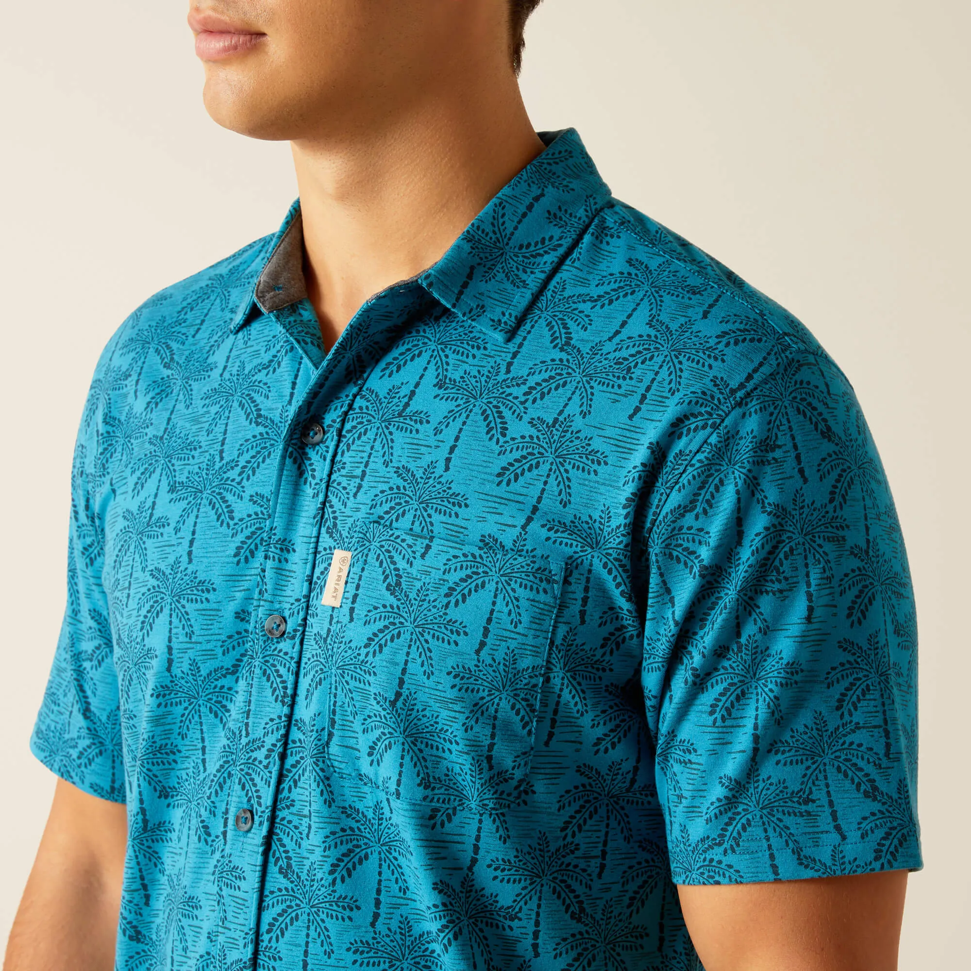 Ariat Retro Blue Tropic Print Short Sleeve Button-Down Shirt for Men