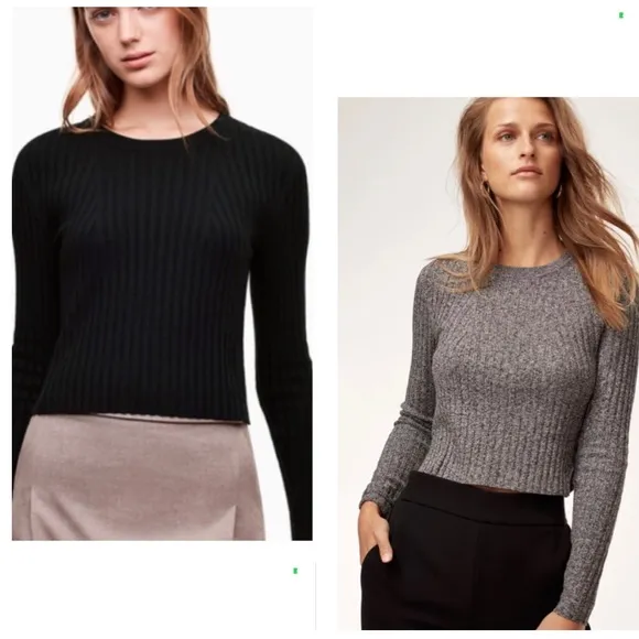 ARITZIA Babaton Nathaniel Ribbed Crop Black Sweater Size XS