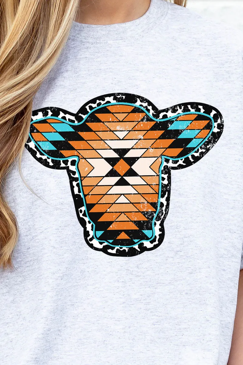 Aztec Cow Portrait Short Sleeve Relaxed Fit T-Shirt