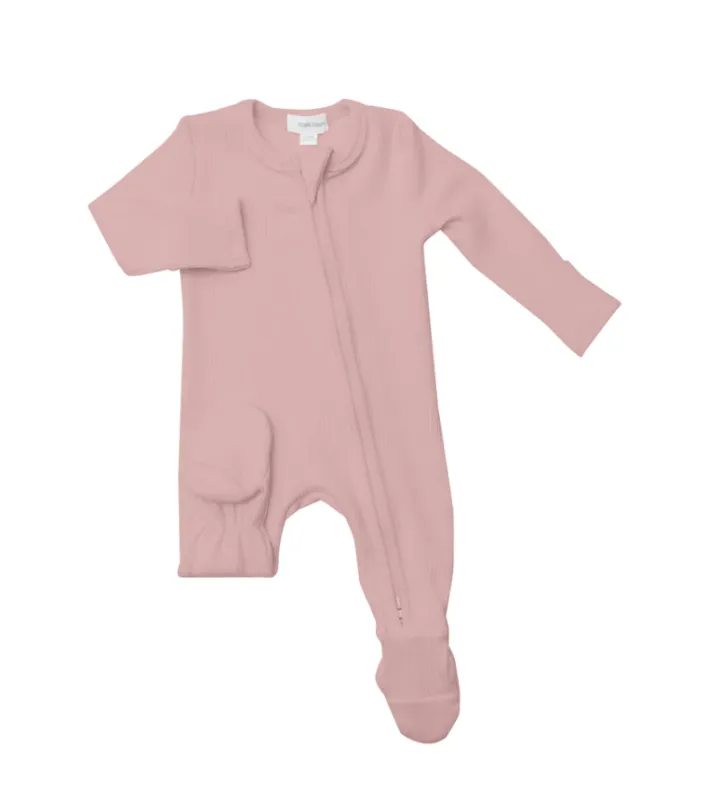Bamboo Ribbed 2 Way Zipper Footie - Blush Pink