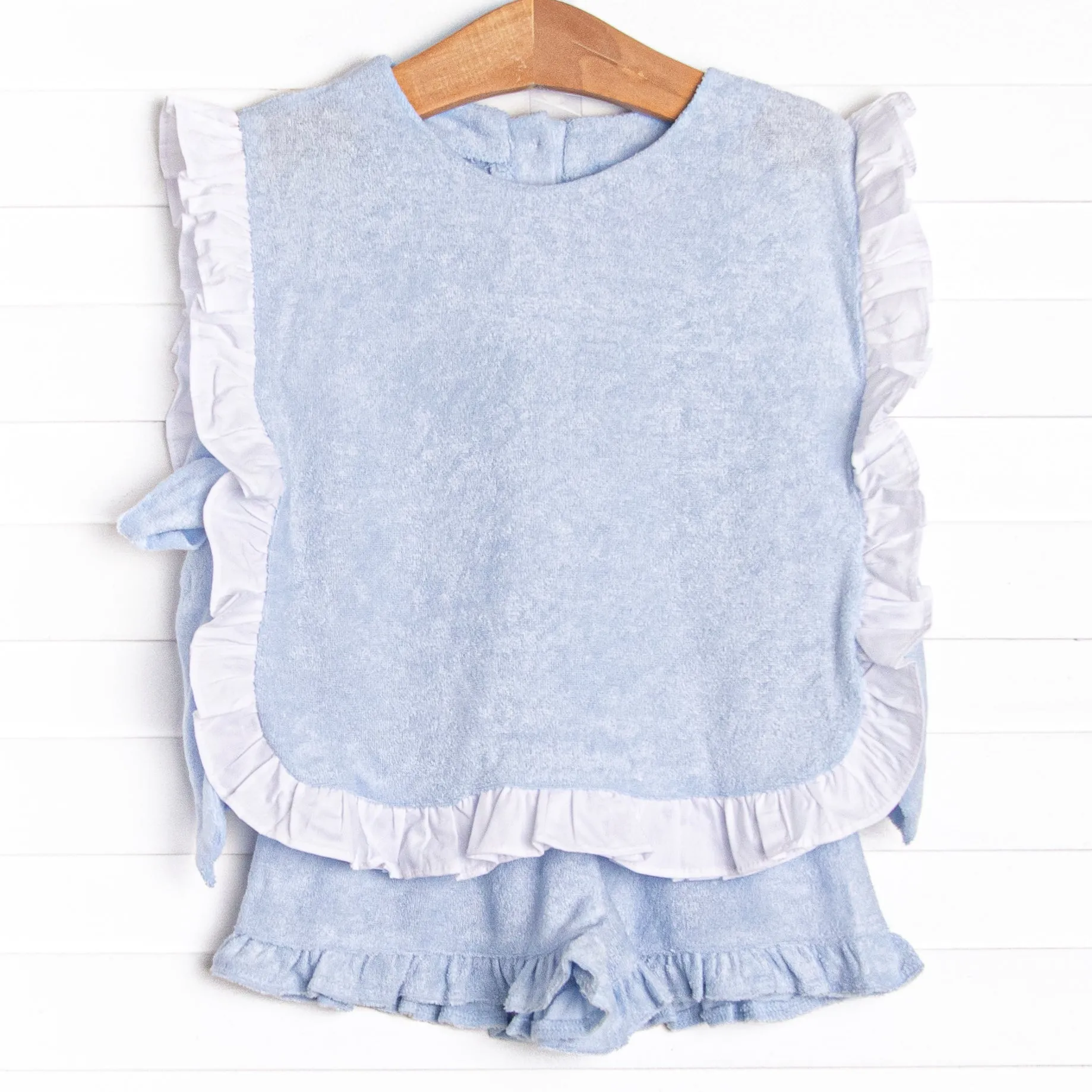 Beach Blues Terry Cloth Ruffle Short Set, Blue