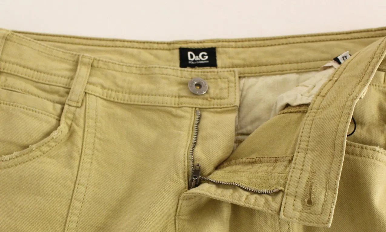 Beige Cotton Cargo Cropped Pants