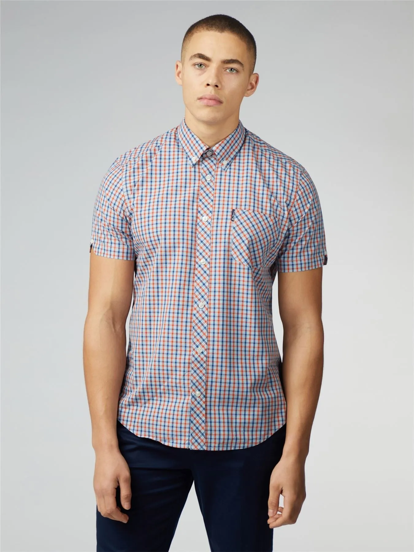 Ben Sherman Signature House Check Short Sleeve Shirt For Mens (0059144) in Pale Blue, 2XL-5XL