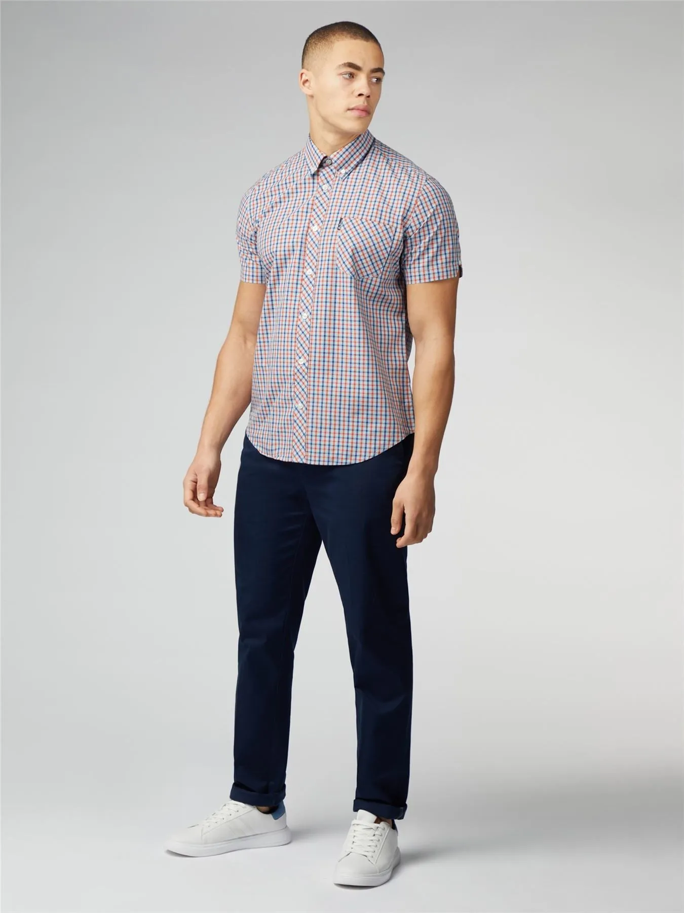 Ben Sherman Signature House Check Short Sleeve Shirt For Mens (0059144) in Pale Blue, 2XL-5XL