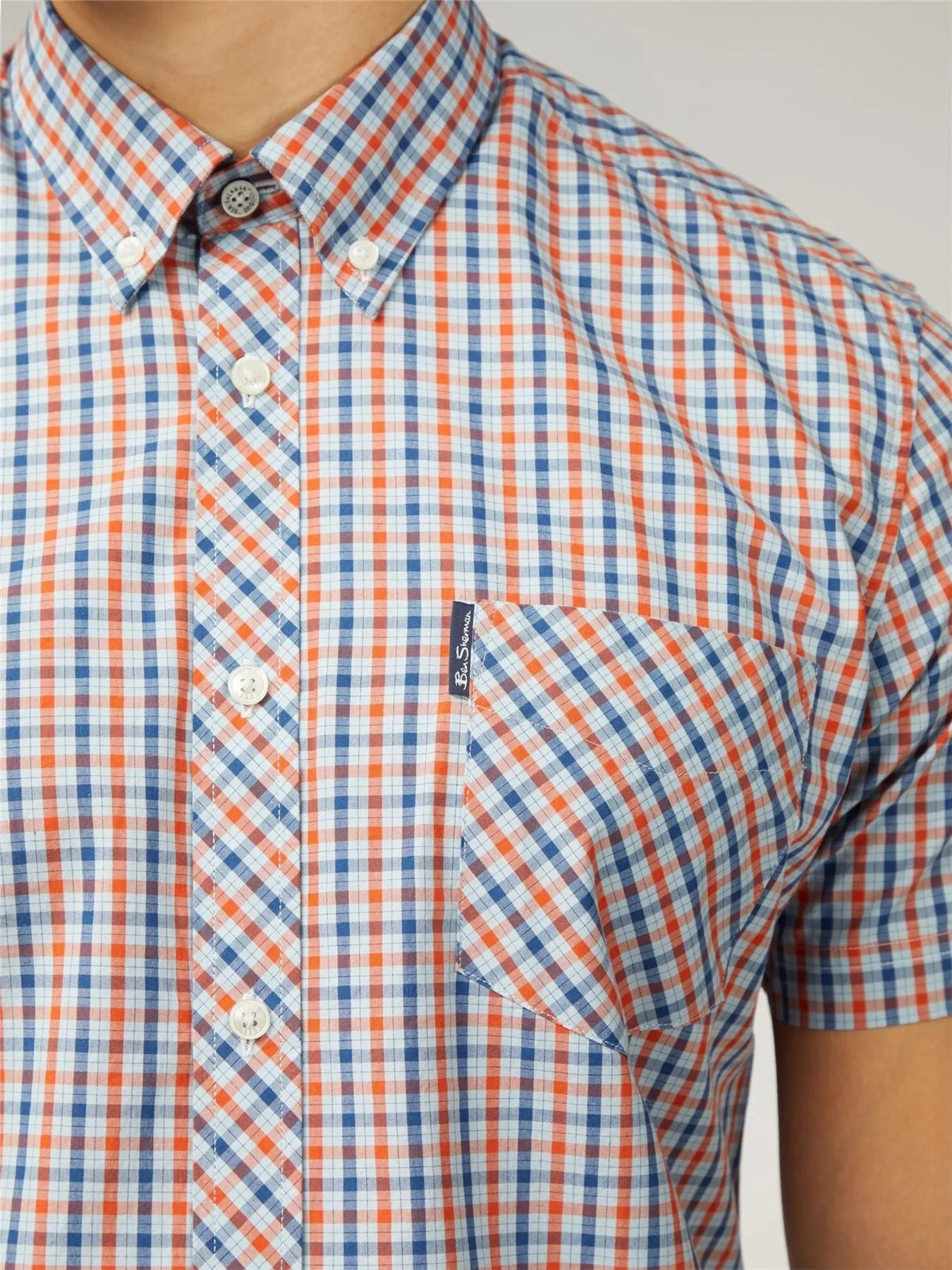 Ben Sherman Signature House Check Short Sleeve Shirt For Mens (0059144) in Pale Blue, 2XL-5XL