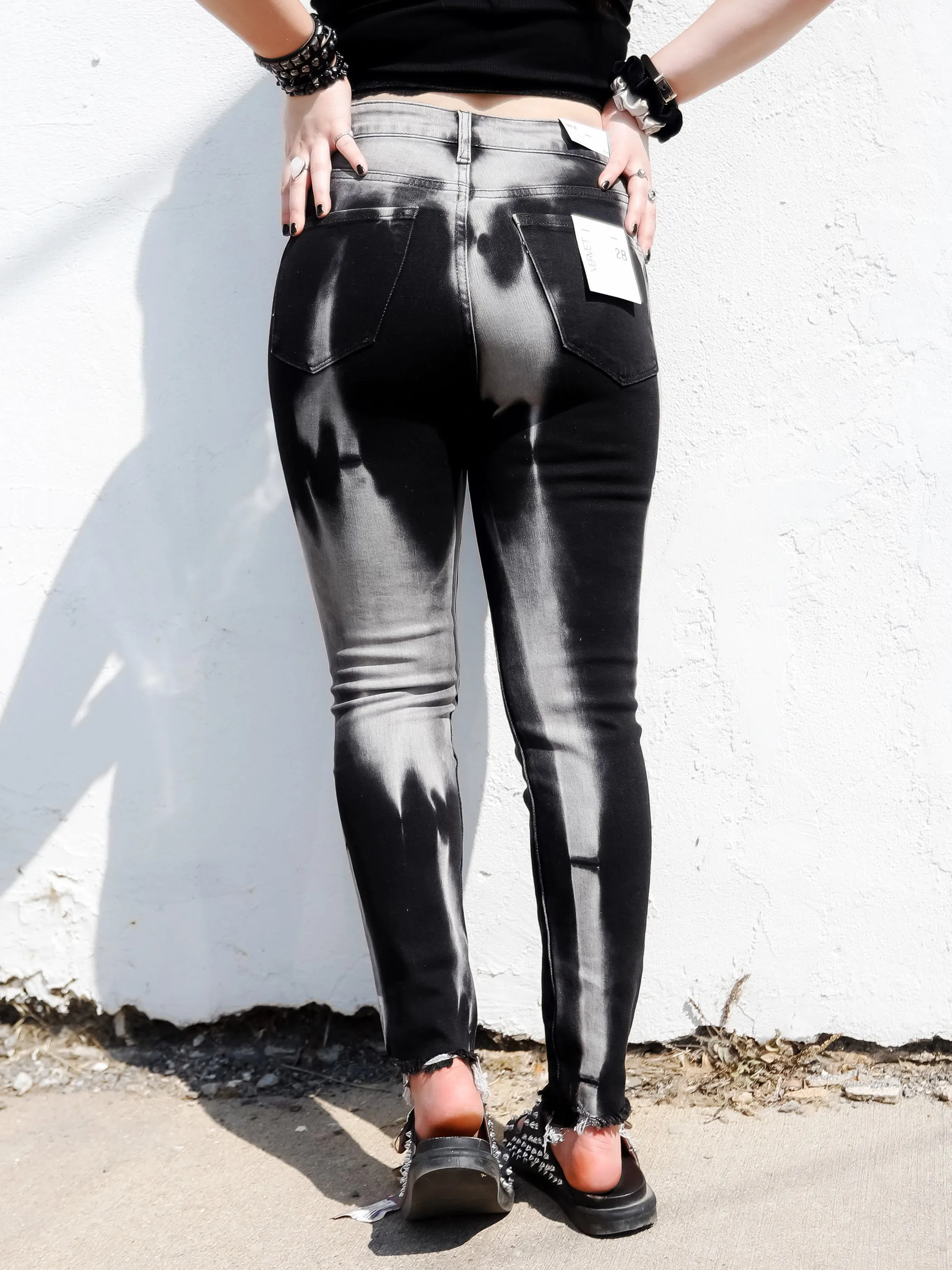 Black Tie-Dye High Rise Cropped Skinny Jean