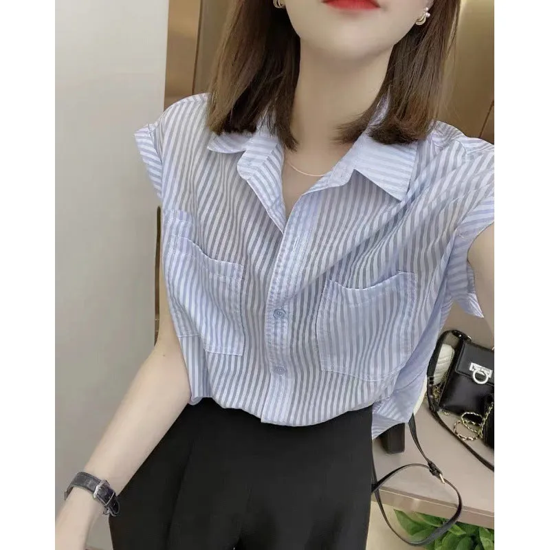Blue Cap Sleeved Button Down Shirt