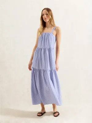 Blue Stripe Tiered Dress