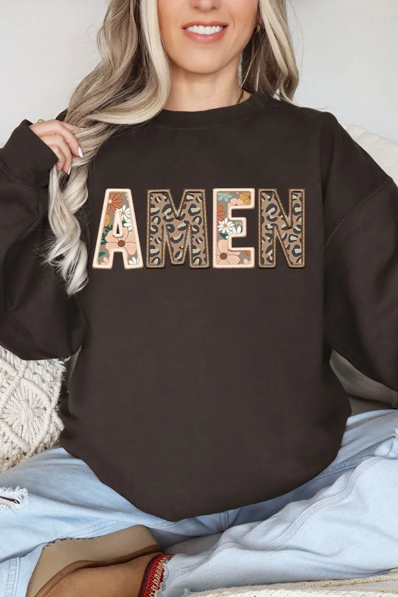 Boho Amen Faux Embroidery Transfer Heavy-weight Crew Sweatshirt