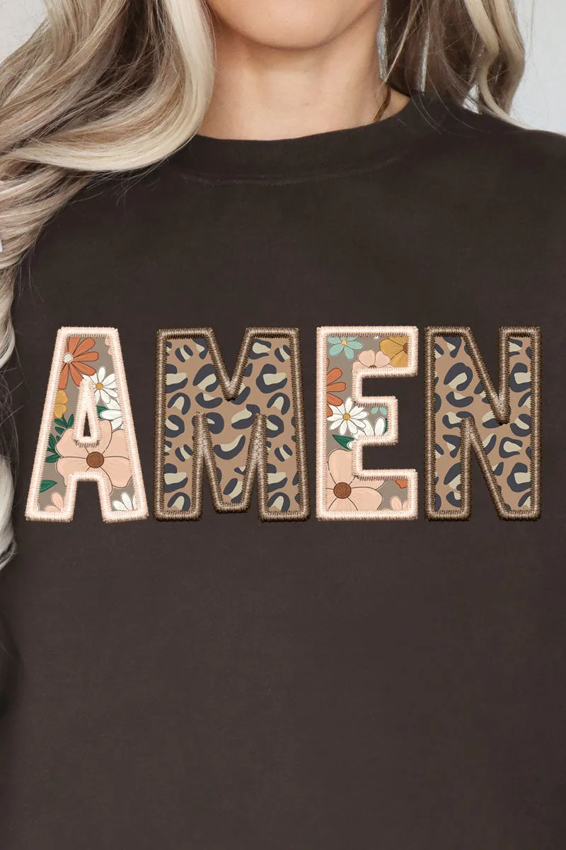 Boho Amen Faux Embroidery Transfer Heavy-weight Crew Sweatshirt