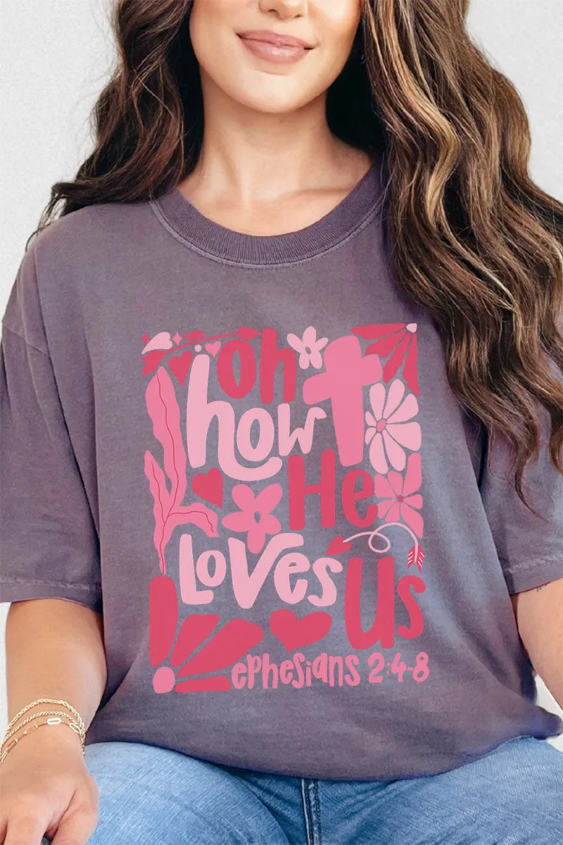 Boho Cross How He Loves Us Comfort Colors Adult Ring-Spun Cotton Tee