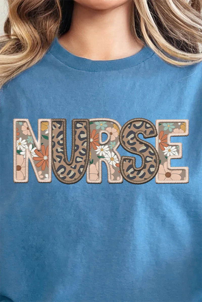 Boho Nurse Faux Embroidery Transfer Short Sleeve Relaxed Fit T-Shirt