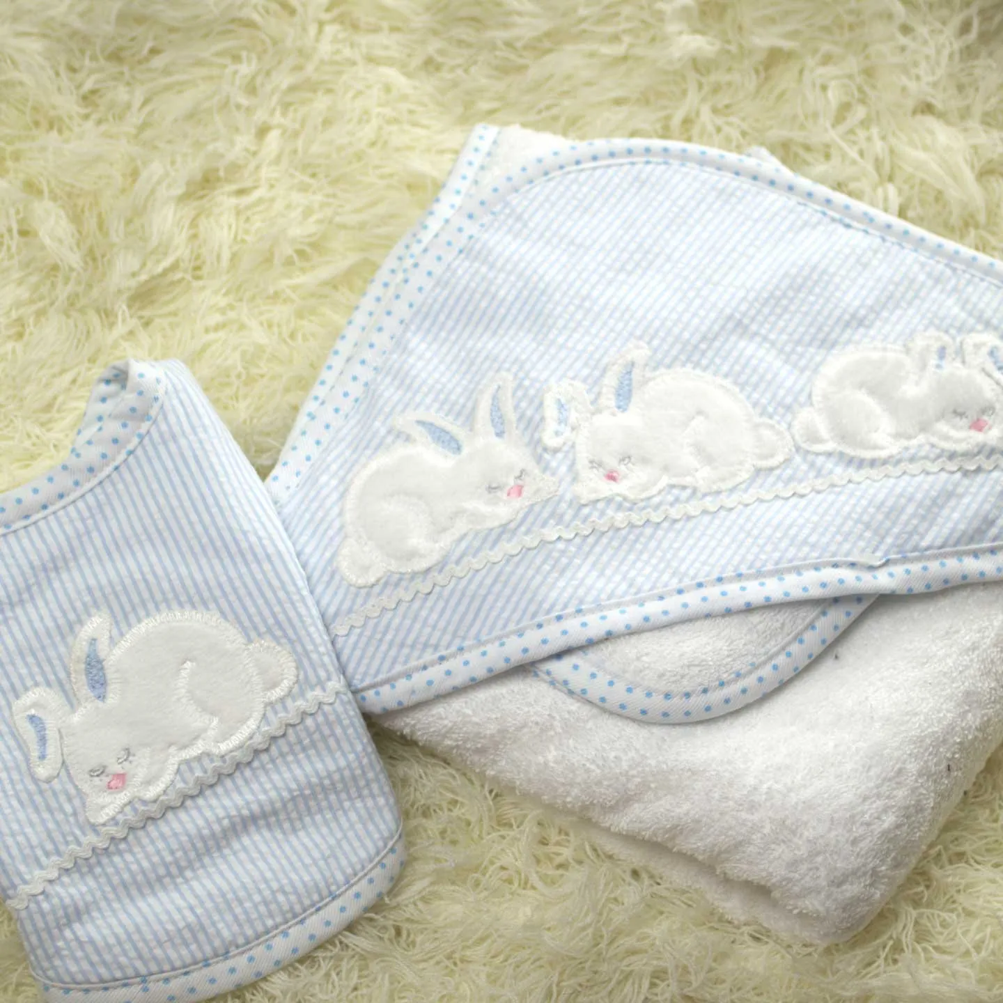 Bunnies Hooded Towel, Washcloth & Bib Set