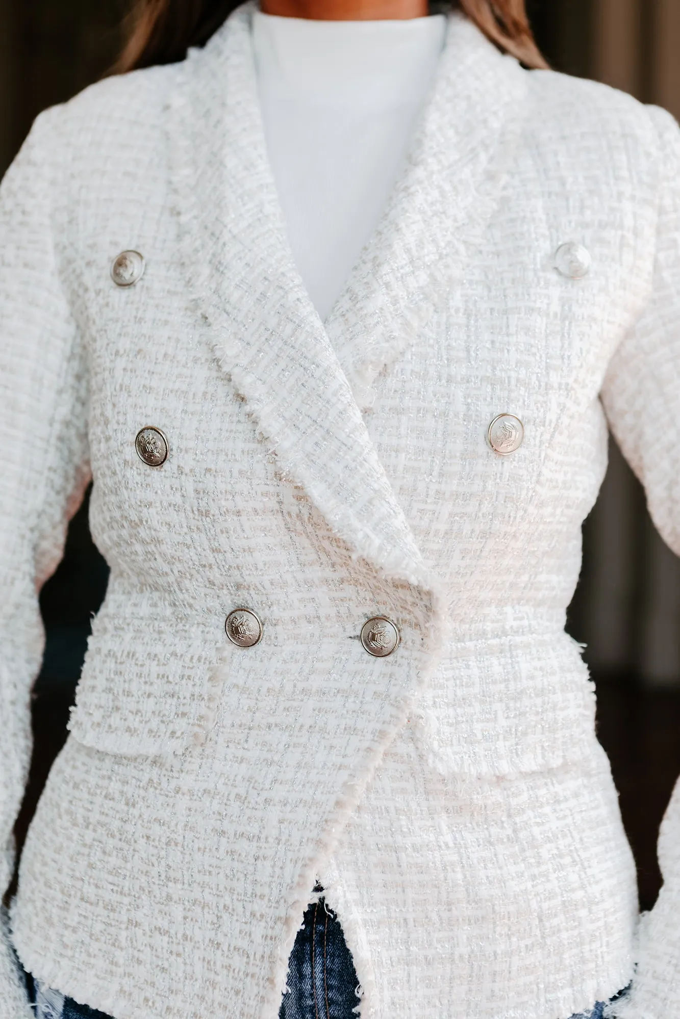 Business Mogul Tweed Blazer (Ivory/Silver)
