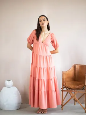 Bustier Detail V Neck Tiered Maxi Dress