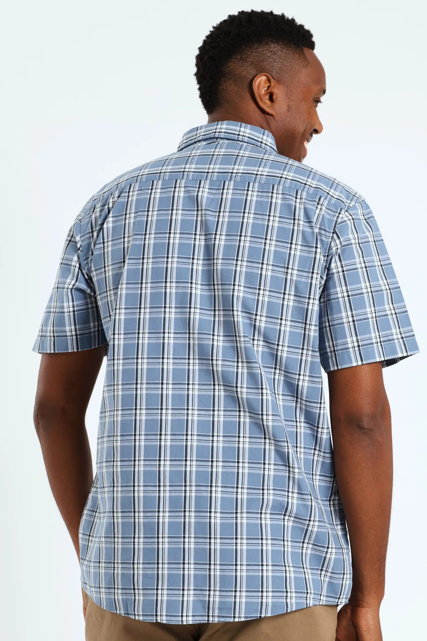 Button Down Check Shirt - Steel Blue