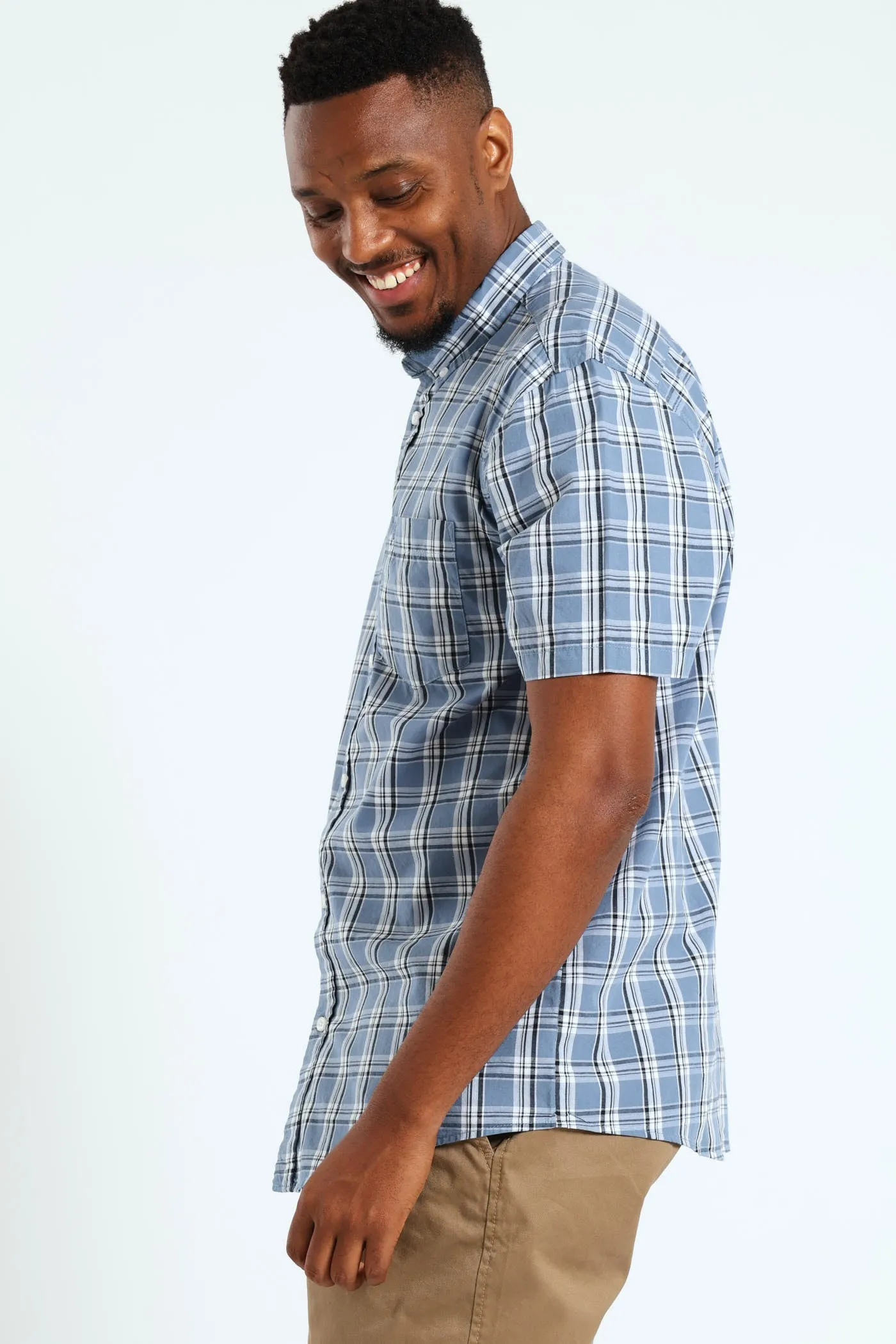 Button Down Check Shirt - Steel Blue