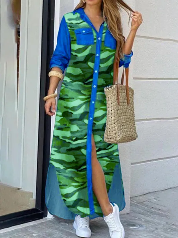 Button-Down Maxi Shirt Dress with High-Low Hemline