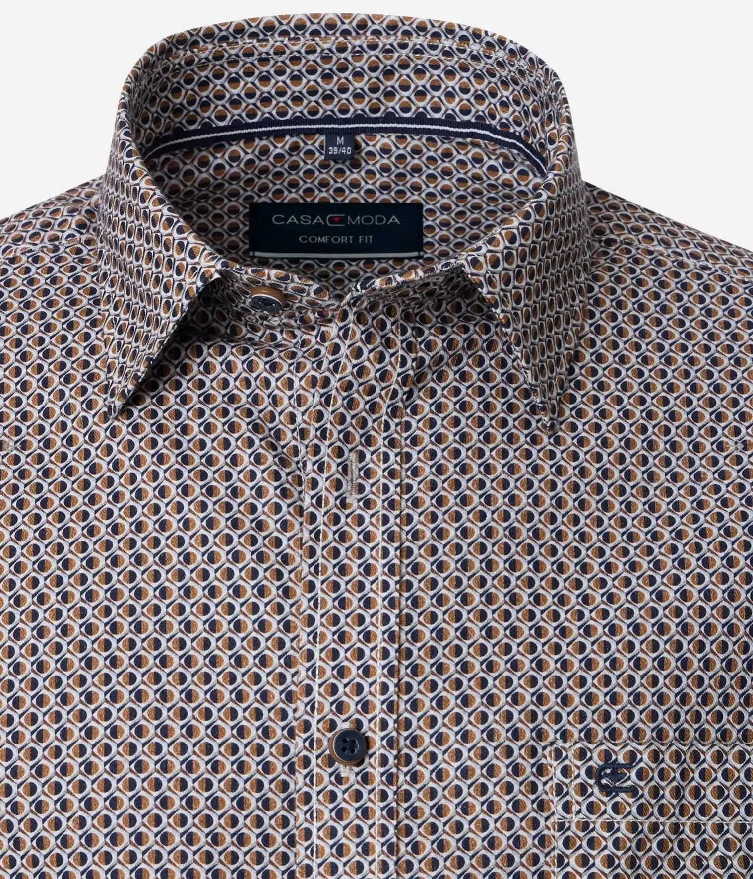 Casa Moda Mens Comfort Fit Shirt Circle Print Brown/Blue