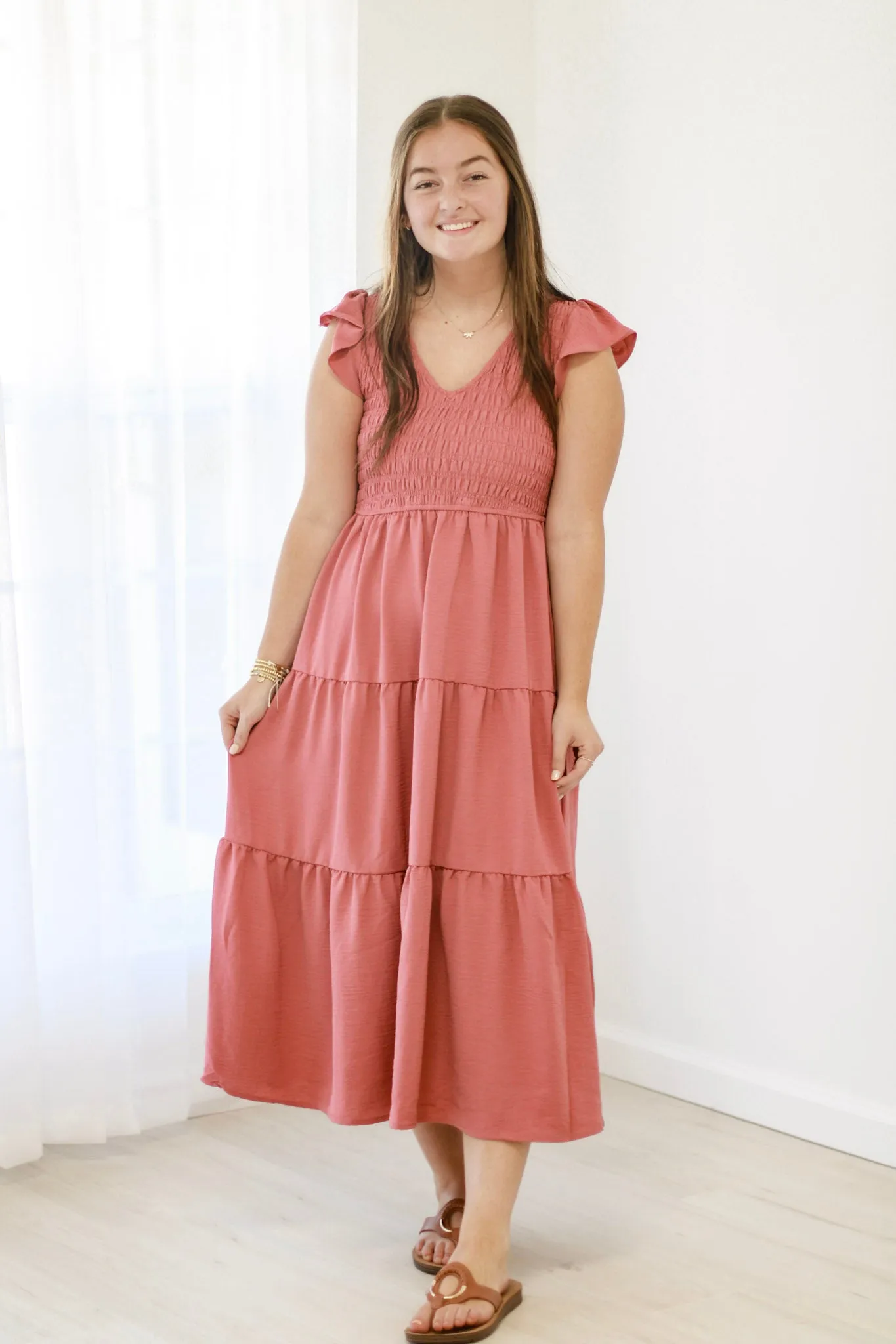 Catching the Sun Smocked Dress in Dusty Mauve