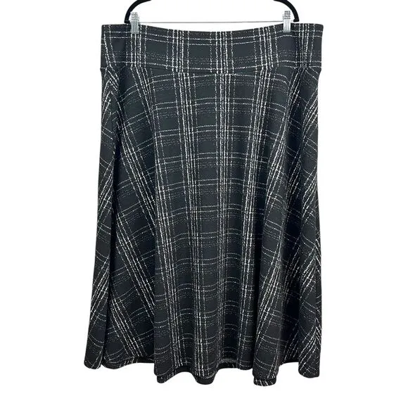 CHAPS Womens Long Plaid Skirt Windowpane A Line‎ Black White Plus Size 3X