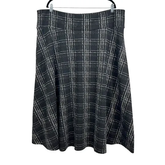 CHAPS Womens Long Plaid Skirt Windowpane A Line‎ Black White Plus Size 3X