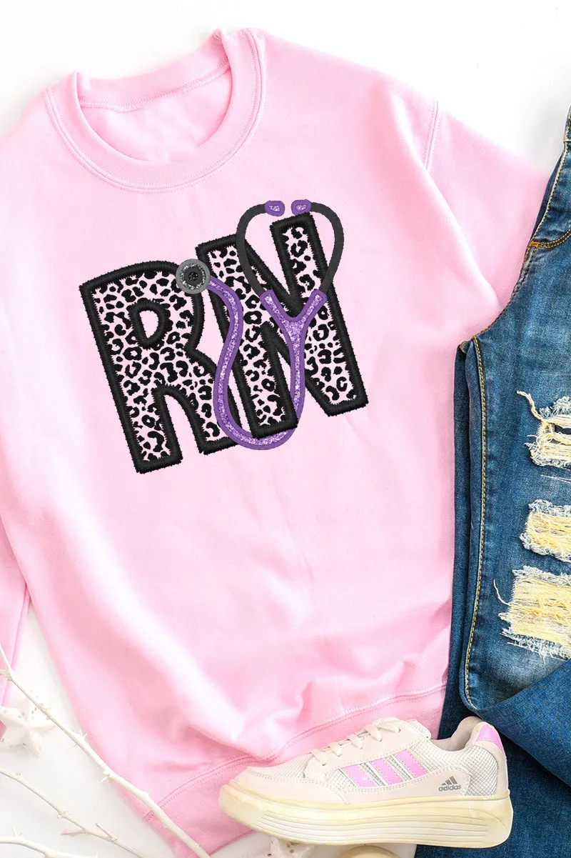 Cheetah RN Faux Embroidery Transfer Heavy-weight Crew Sweatshirt