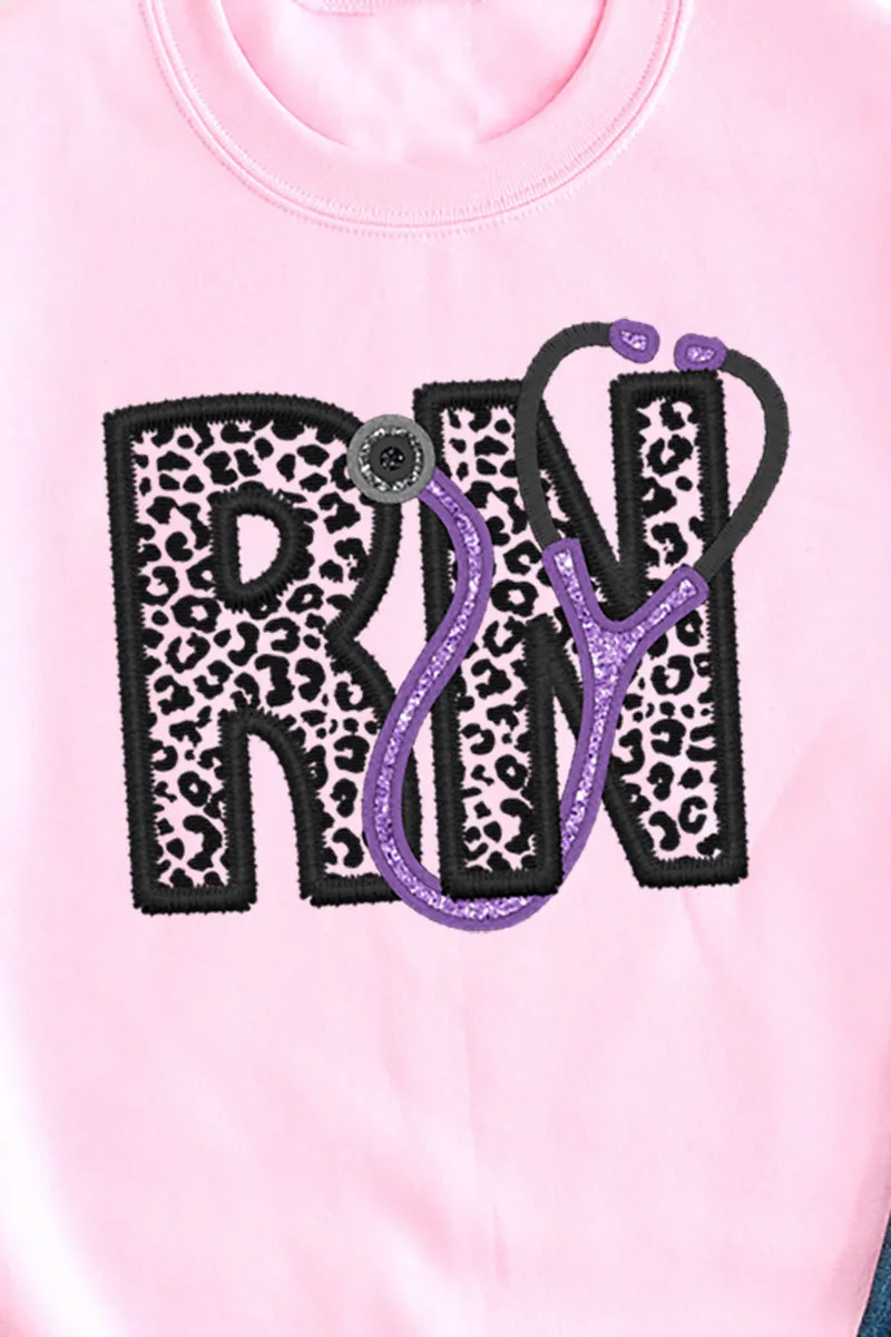 Cheetah RN Faux Embroidery Transfer Heavy-weight Crew Sweatshirt