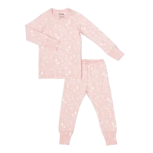 Coccoli Girls Long Sleeve Cotton-Modal Pajama Set - Plants on Pink