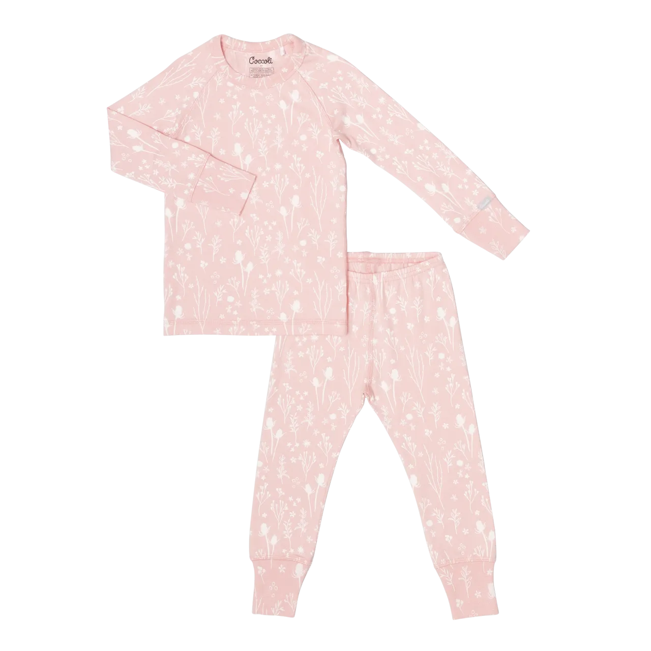Coccoli Girls Long Sleeve Cotton-Modal Pajama Set - Plants on Pink