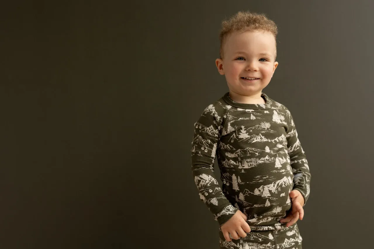 Coccoli Long Sleeve Cotton-Modal Pajama Set - Mountains on Dark Green