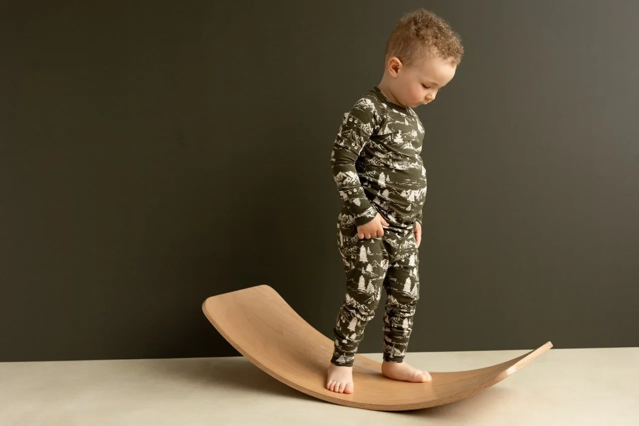 Coccoli Long Sleeve Cotton-Modal Pajama Set - Mountains on Dark Green