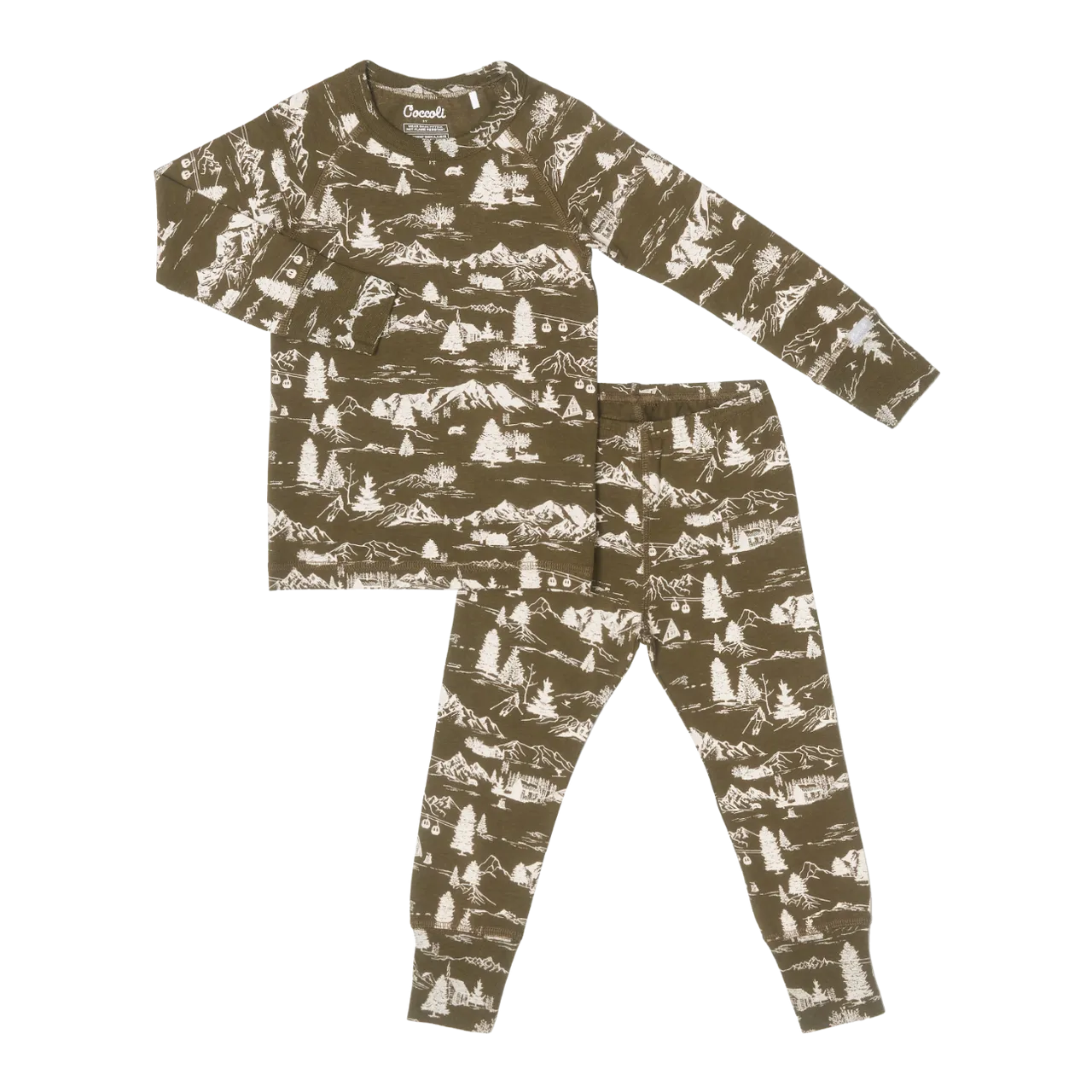 Coccoli Long Sleeve Cotton-Modal Pajama Set - Mountains on Dark Green