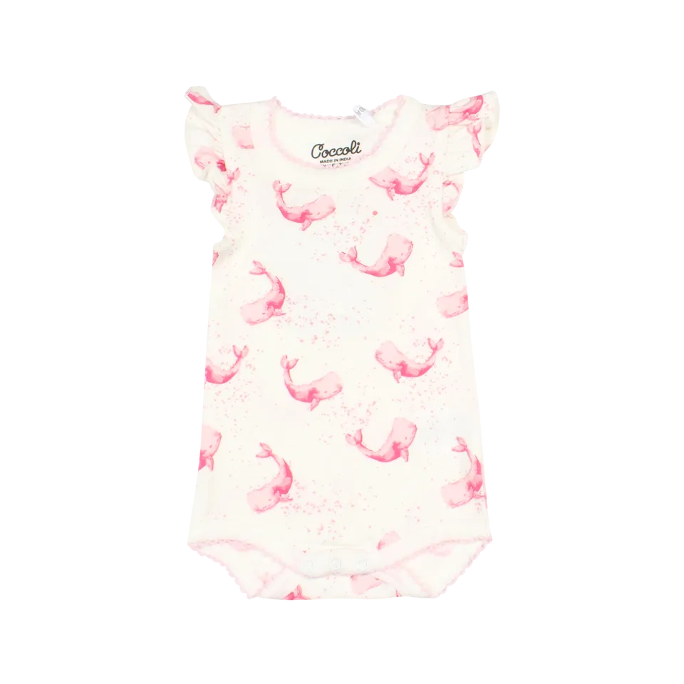 Coccoli Ruffle Sleeve Body Pink Whales