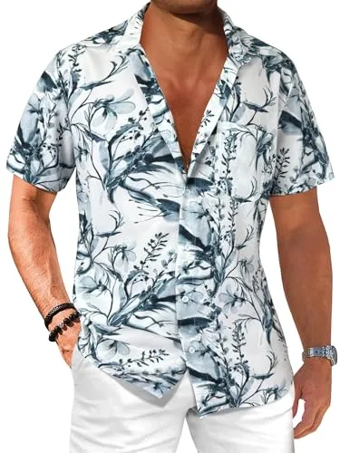 Comdecevis Men's Hawaiian Floral Shirts Short Sleeve Button Down Tropical Summer Beach Shirts