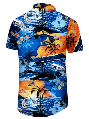 Comdecevis Men's Hawaiian Floral Shirts Short Sleeve Button Down Tropical Summer Beach Shirts