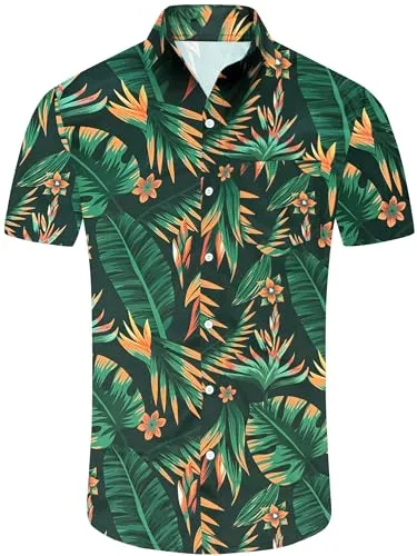 Comdecevis Men's Hawaiian Floral Shirts Short Sleeve Button Down Tropical Summer Beach Shirts