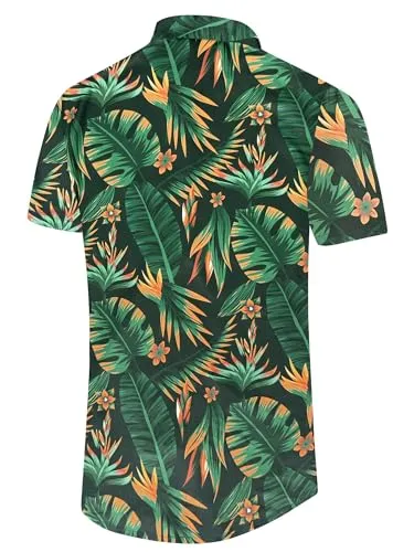 Comdecevis Men's Hawaiian Floral Shirts Short Sleeve Button Down Tropical Summer Beach Shirts